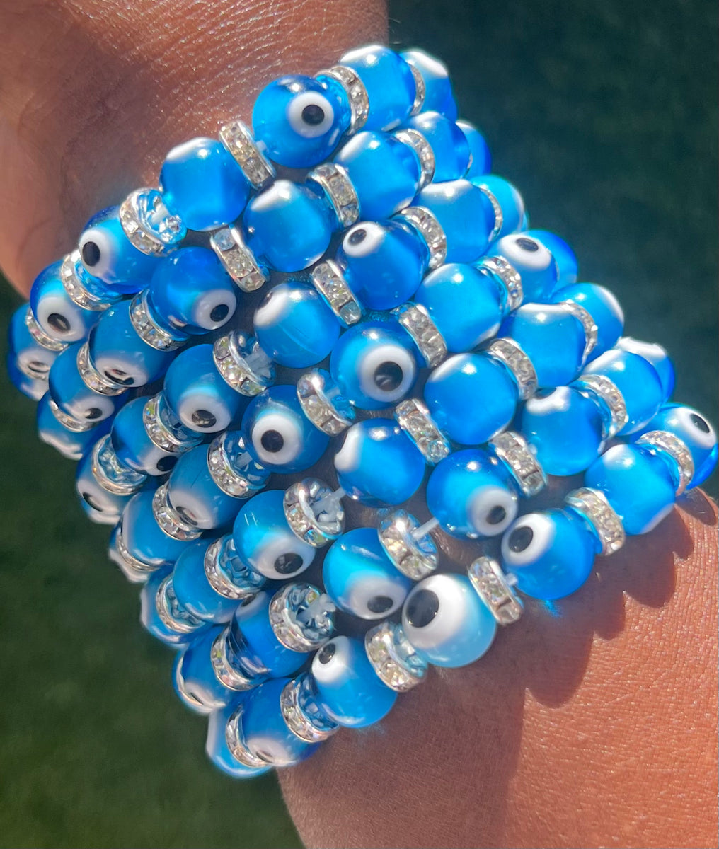Light Blue Evil Eye Bracelet 10MM Ancient Alignment LLC